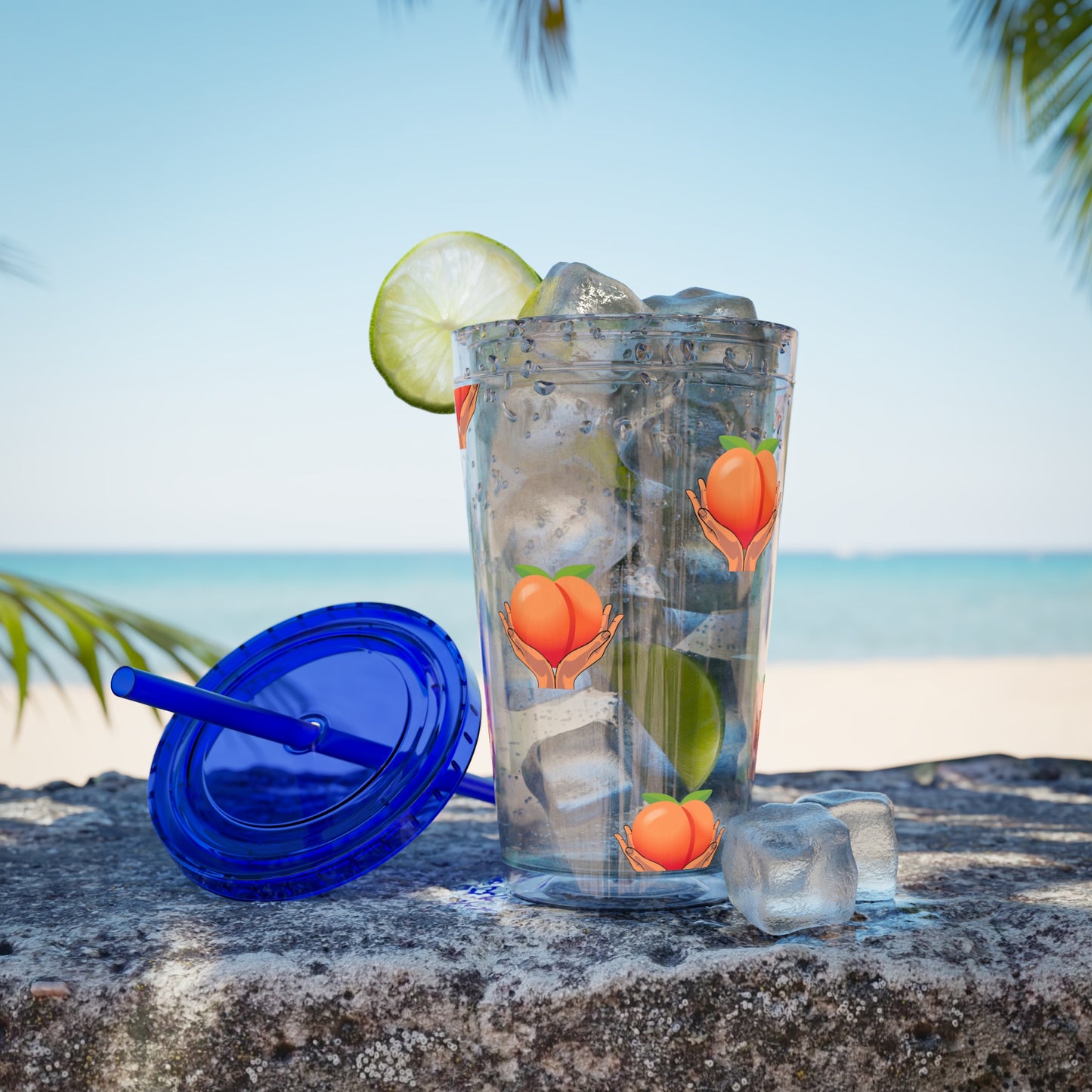 Peaches 🍑 Tumbler with Straw, 16oz