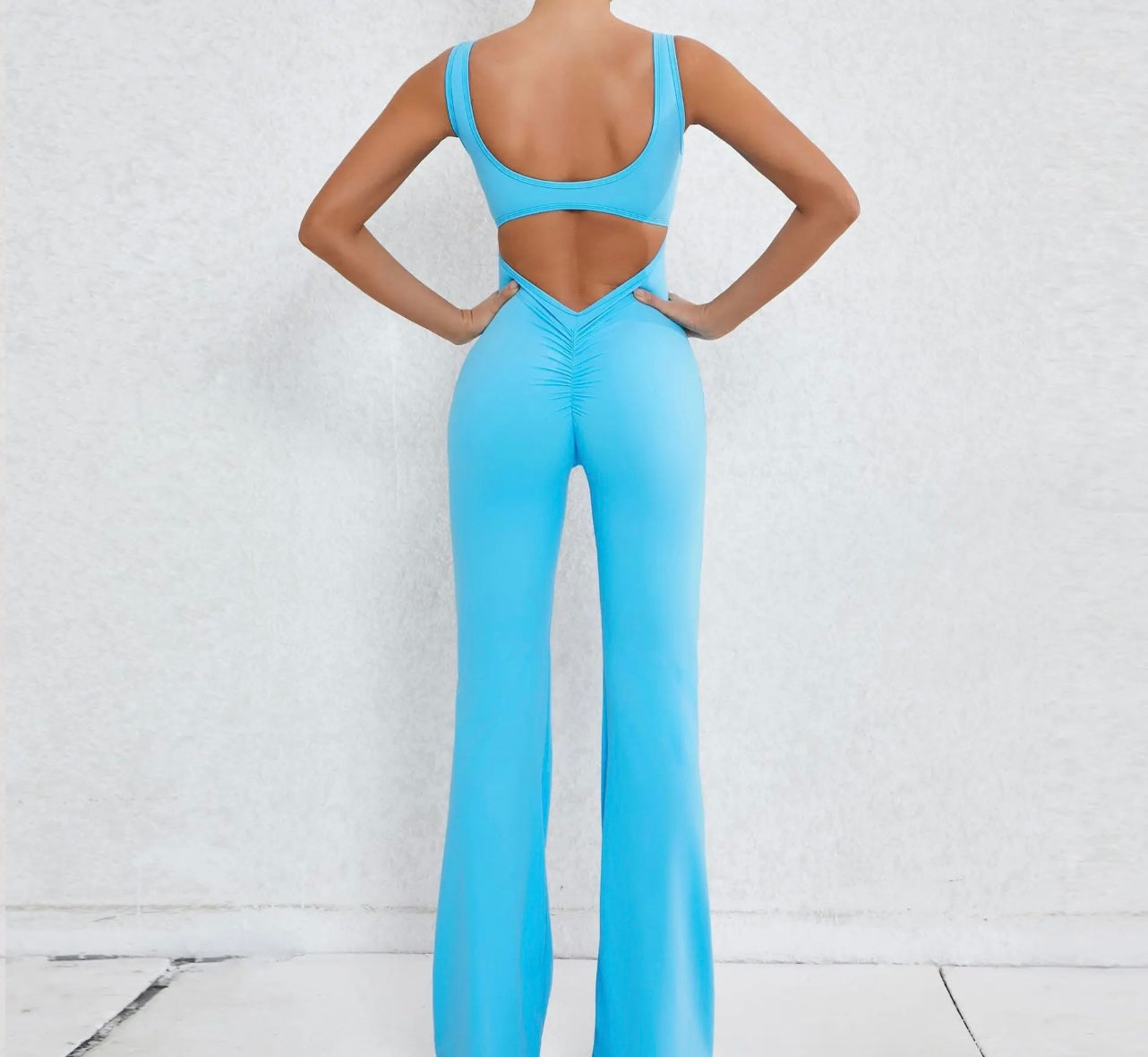 Bell Bottom V-Scrunch Jumpsuit/Romper