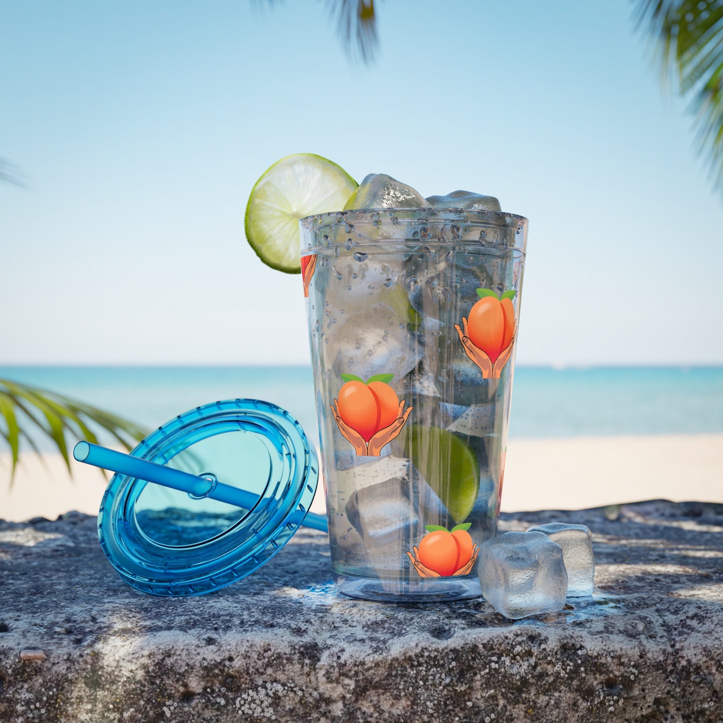 Peaches 🍑 Tumbler with Straw, 16oz