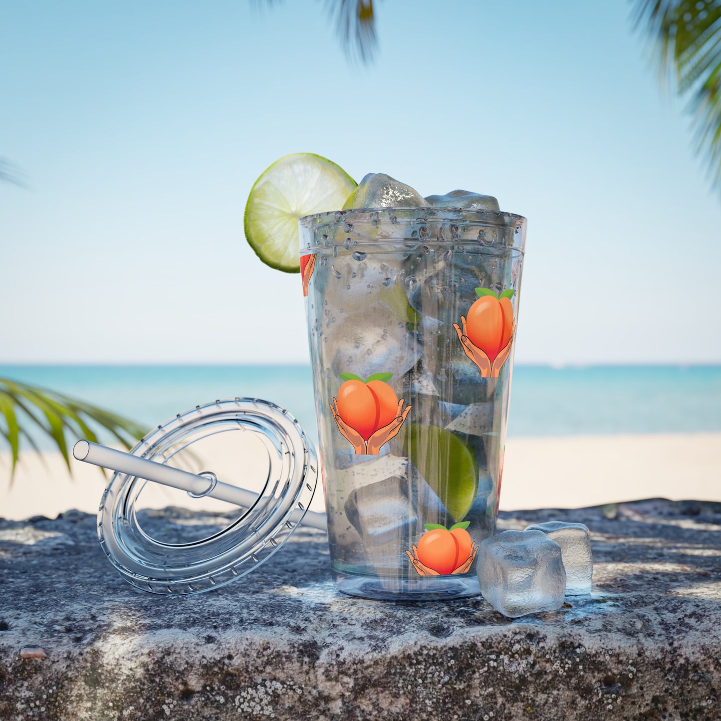 Peaches 🍑 Tumbler with Straw, 16oz