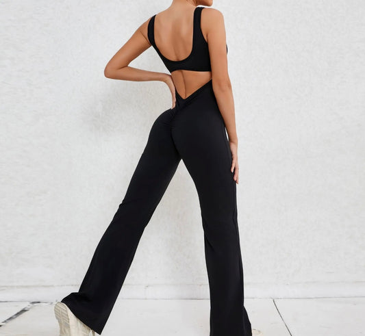 Bell Bottom V-Scrunch Jumpsuit/Romper