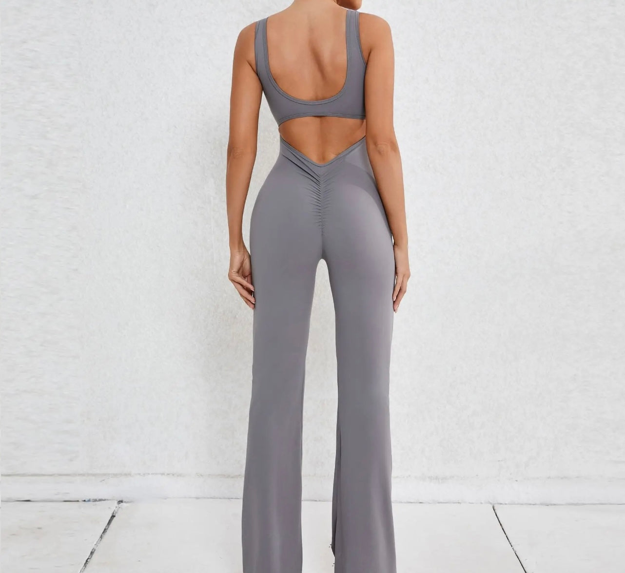 Bell Bottom V-Scrunch Jumpsuit/Romper